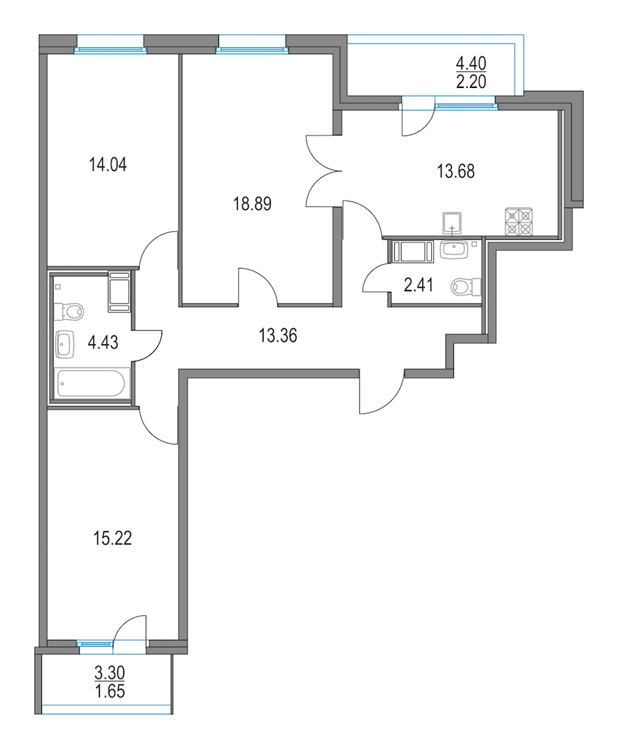 3-комнатная квартира 82.03 м², 4/24 эт., ЖК «Приморский квартал»